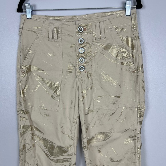 By Anthropologie The Wanderer Utility Pants in Gold Metallic Button Fly Size 28 - Picture 5 of 15